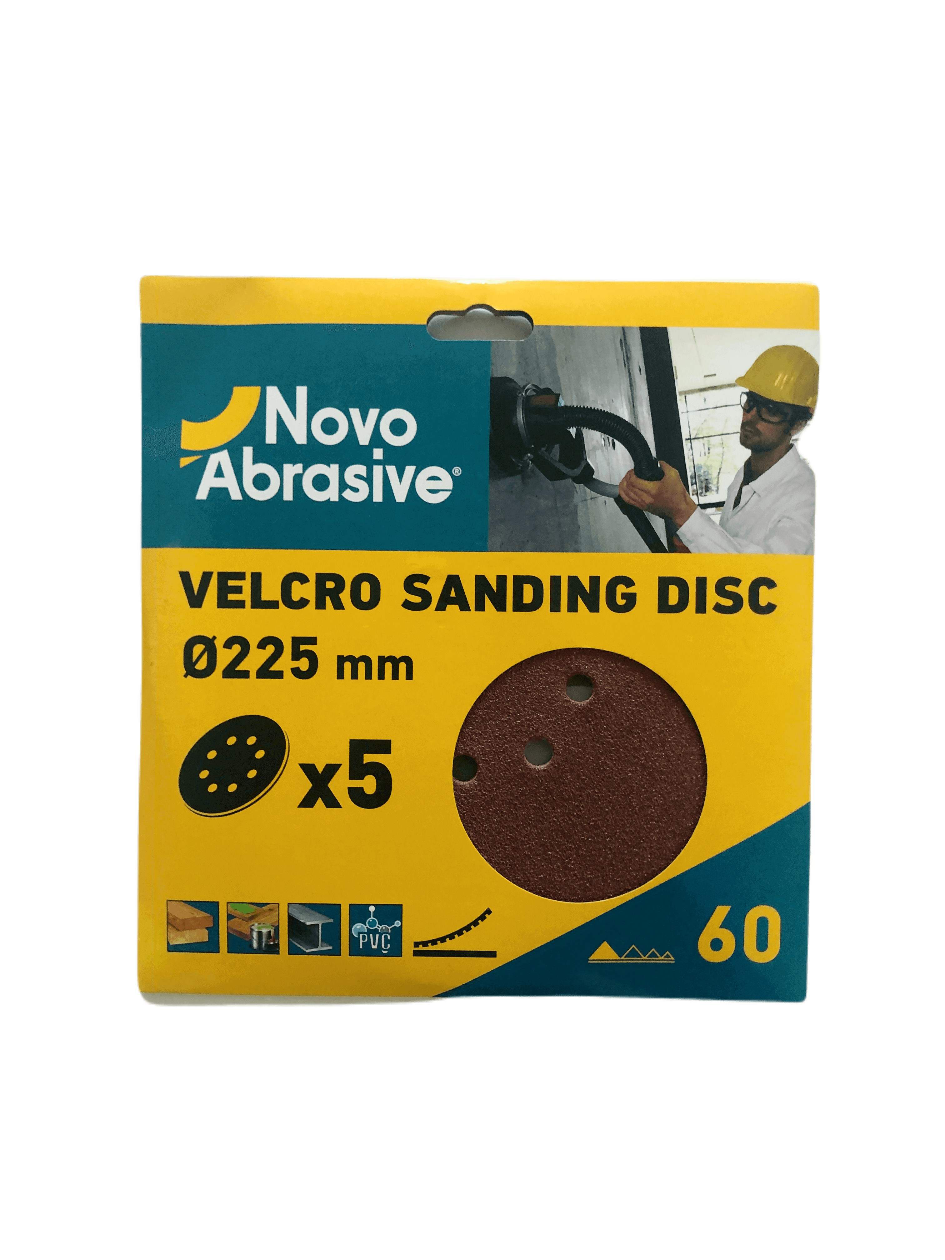 Круг шліфувальний самозачепний NovoAbrasive 225 мм, Р60, 8 отв., упак. 5шт.